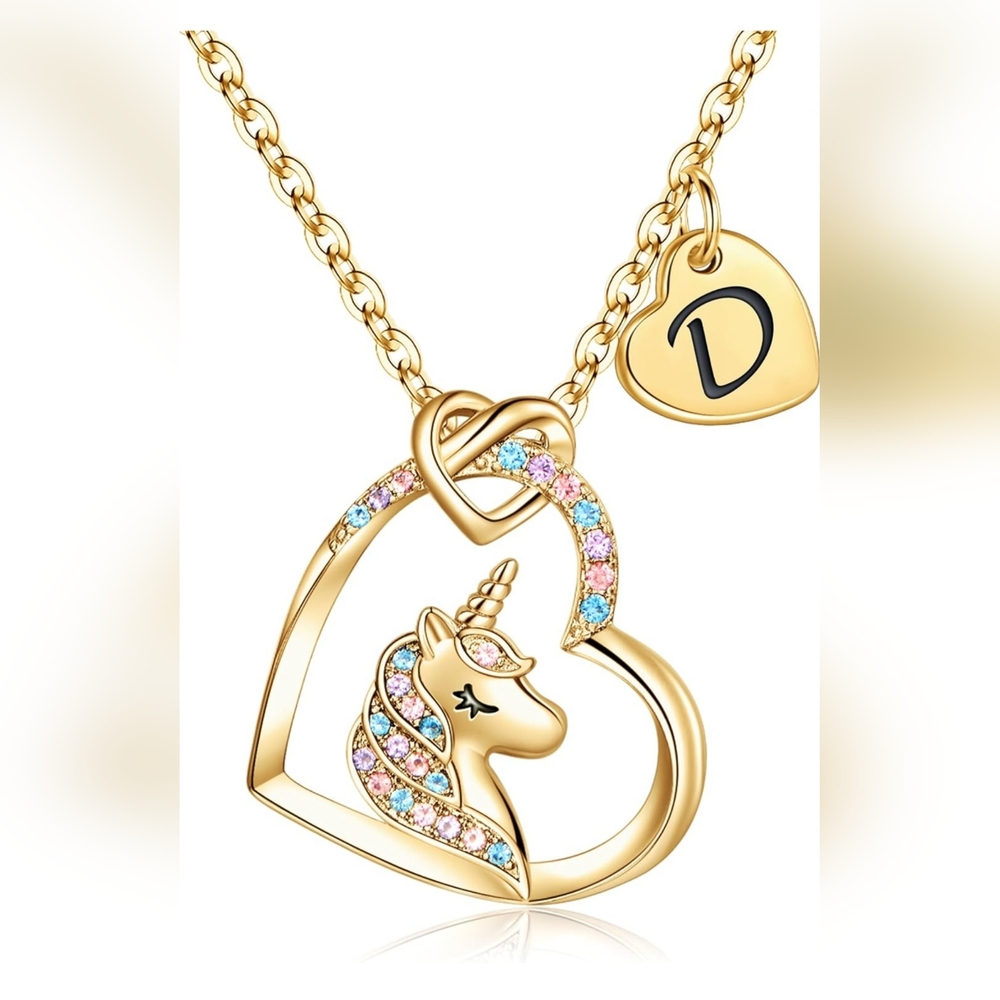 Elegant Gold Unicorn Heart Necklace NIB